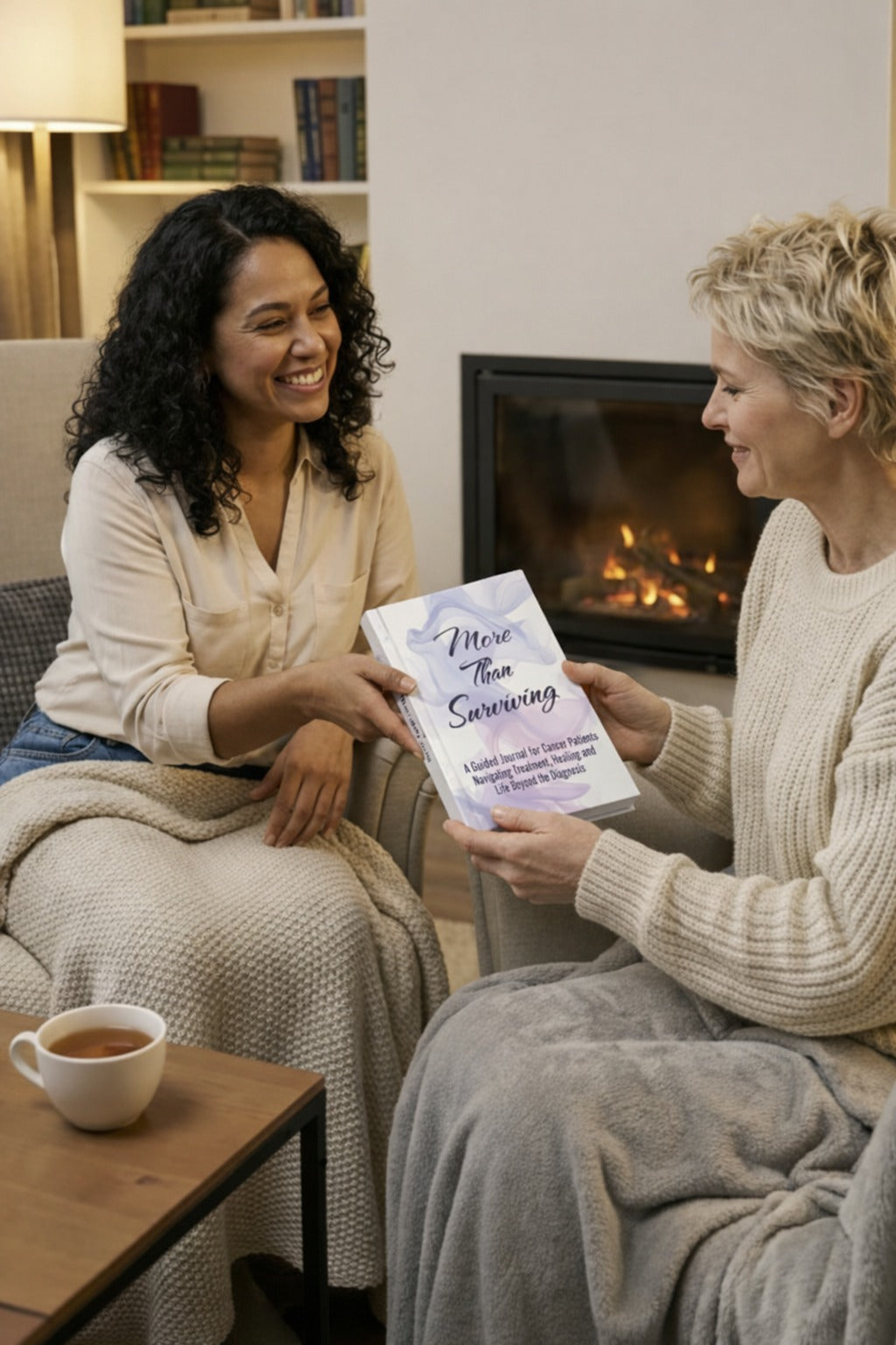 Cancer journal being gifted between loved ones as a meaningful support and healing gift.
