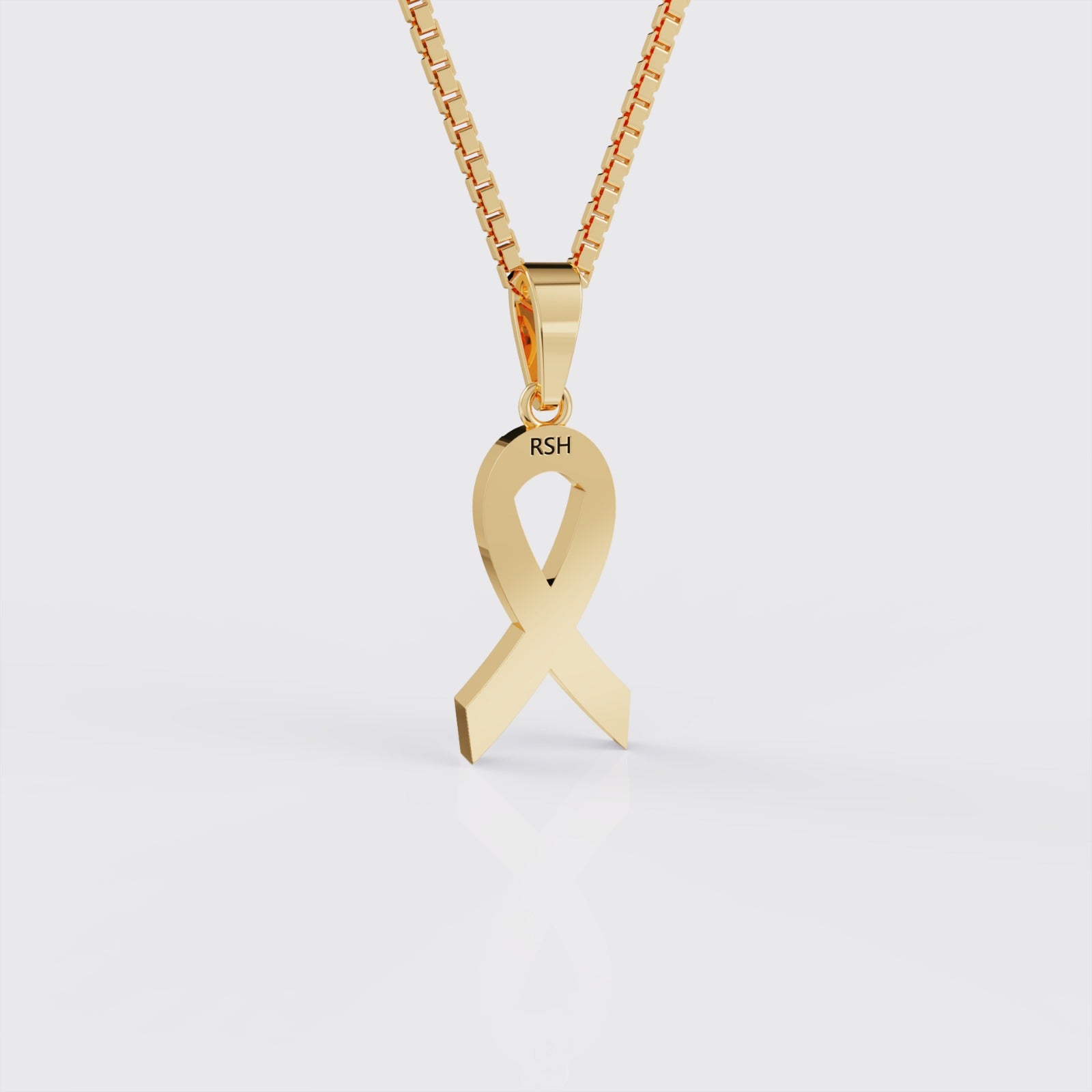 Back view of yellow gold autism awareness ribbon pendant necklace.