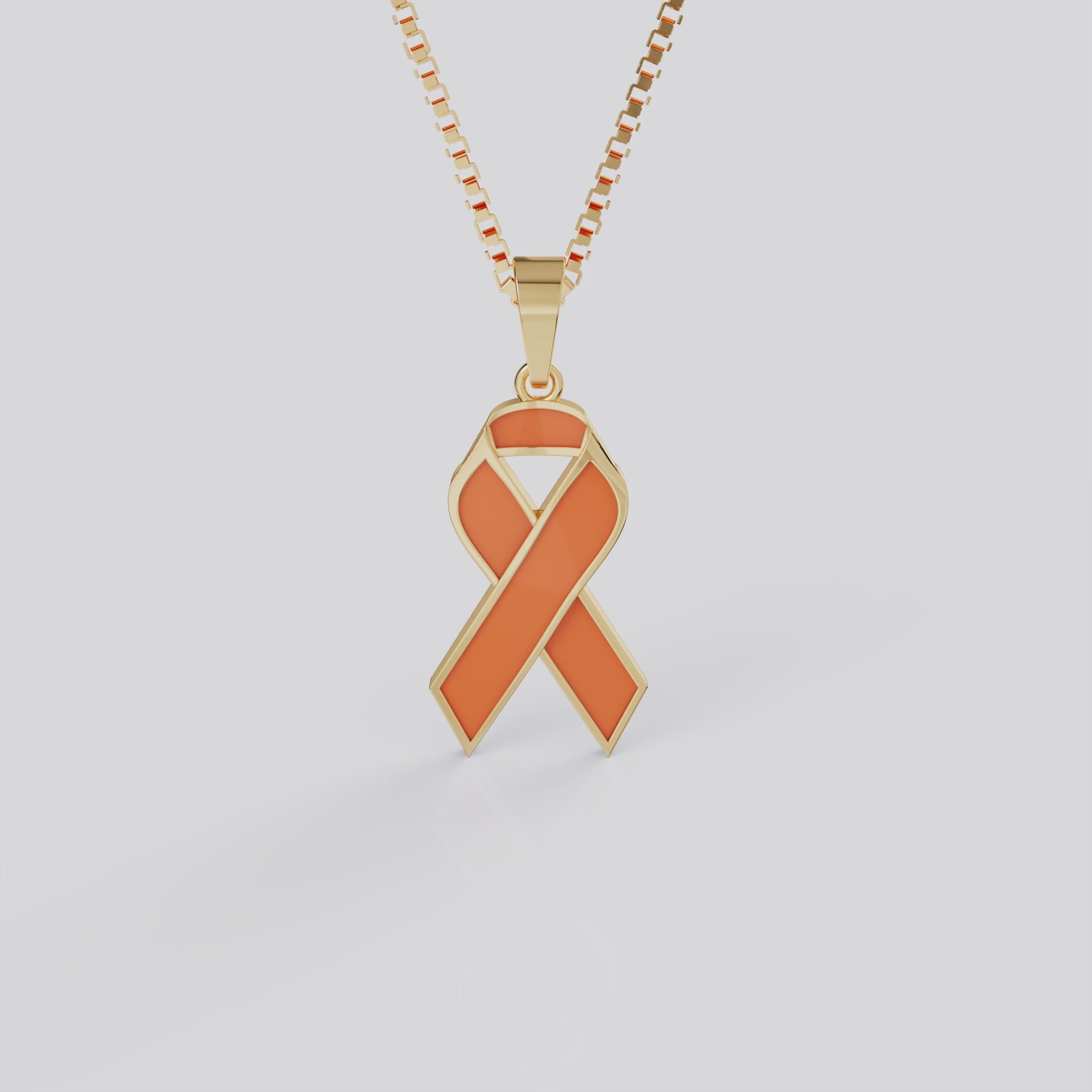 Kidney Cancer Awareness Ribbon Pendant Necklace | Orange Ribbon Jewelry in White, Yellow & Rose Gold