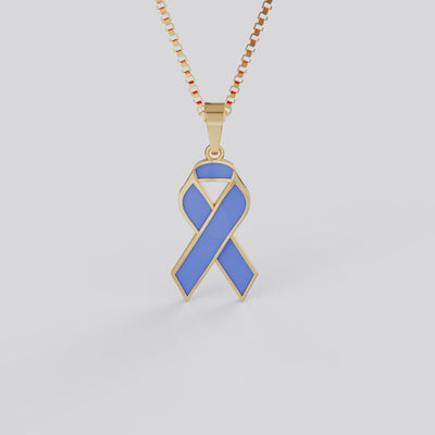 Esophageal Cancer Awareness Ribbon Pendant Necklace | Periwinkle Ribbon Jewelry in White, Yellow & Rose Gold
