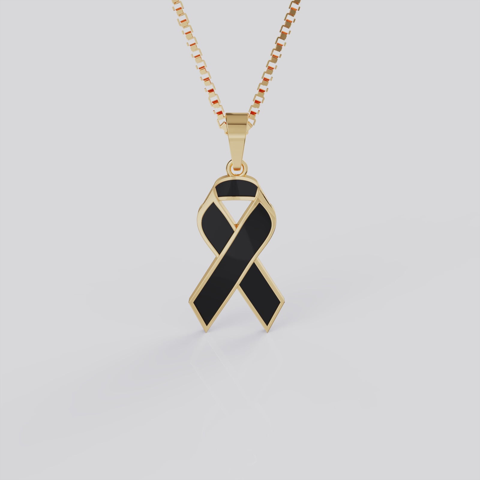 Melanoma Skin Cancer Awareness Ribbon Pendant Necklace | Black Ribbon Jewelry in White, Yellow & Rose Gold