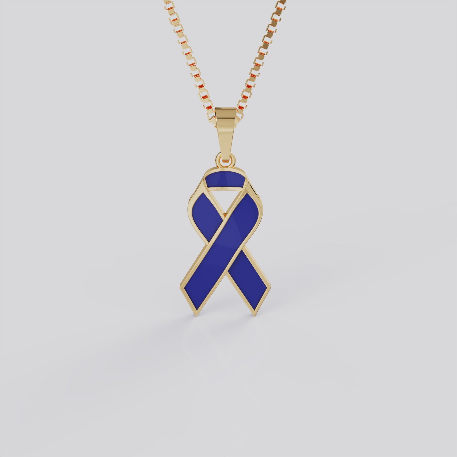 Colorectal Cancer Awareness Ribbon Pendant Necklace | Blue Ribbon Jewelry in White, Yellow & Rose Gold