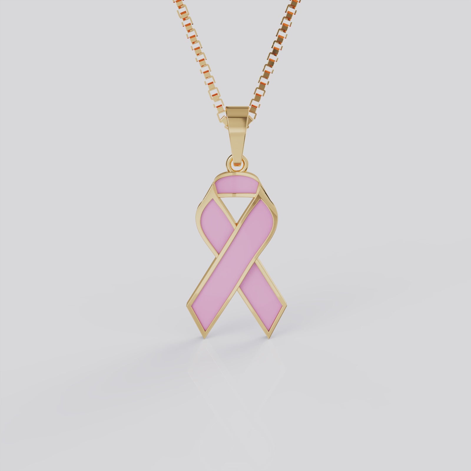 Breast Cancer Ribbon Pendant Necklace | Pink Awareness Jewelry in White, Yellow & Rose Gold