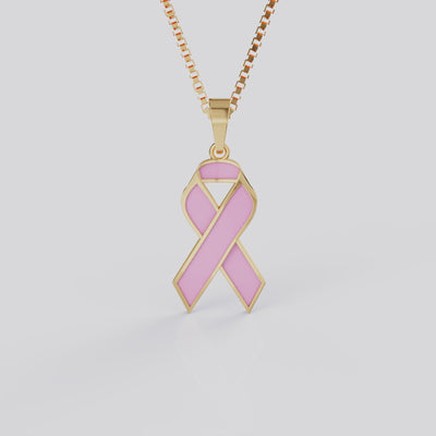 Breast Cancer Ribbon Pendant Necklace | Pink Awareness Jewelry in White, Yellow & Rose Gold