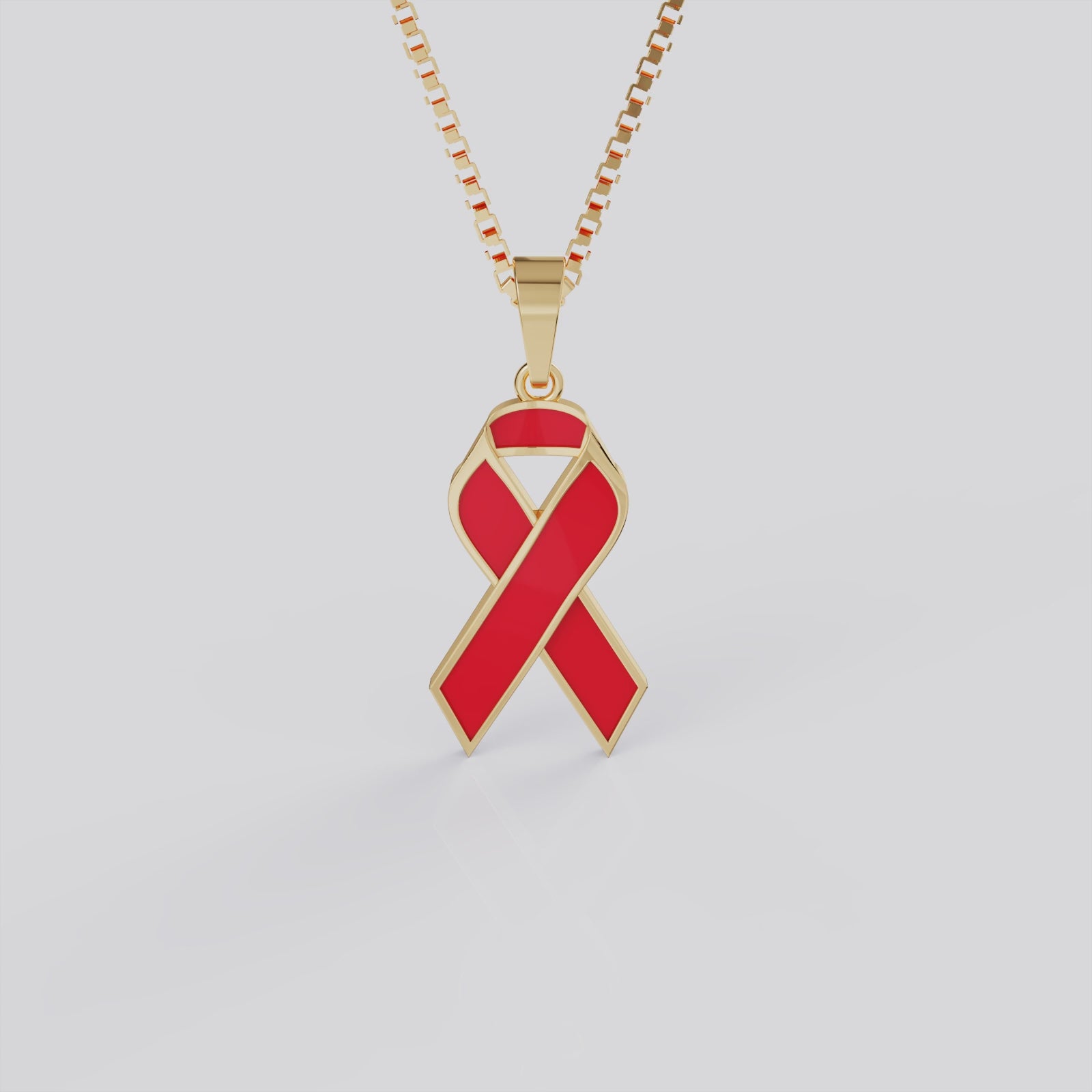 AIDS & HIV Awareness Ribbon Pendant Necklace | Red Ribbon Jewelry in White, Yellow & Rose Gold
