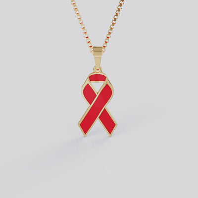 AIDS & HIV Awareness Ribbon Pendant Necklace | Red Ribbon Jewelry in White, Yellow & Rose Gold