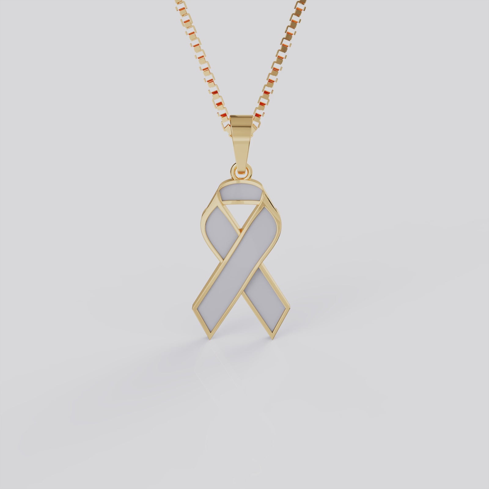 Brain Cancer Awareness Ribbon Pendant Necklace | Gray Ribbon Jewelry in White, Yellow & Rose Gold