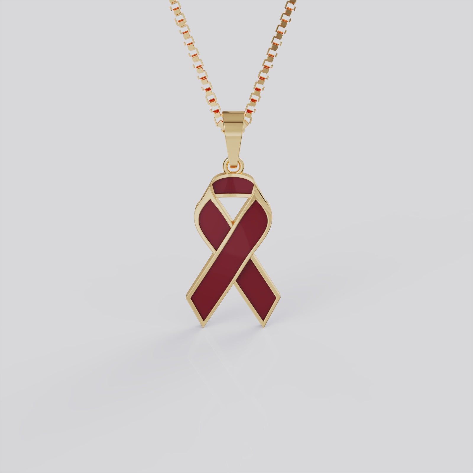 Sickle Cell Awareness Ribbon Pendant Necklace | Red Ribbon Jewelry in White, Yellow & Rose Gold