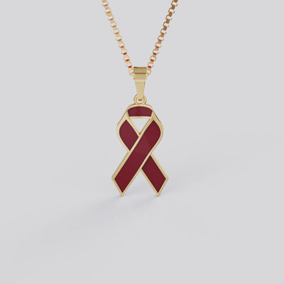 Sickle Cell Awareness Ribbon Pendant Necklace | Red Ribbon Jewelry in White, Yellow & Rose Gold