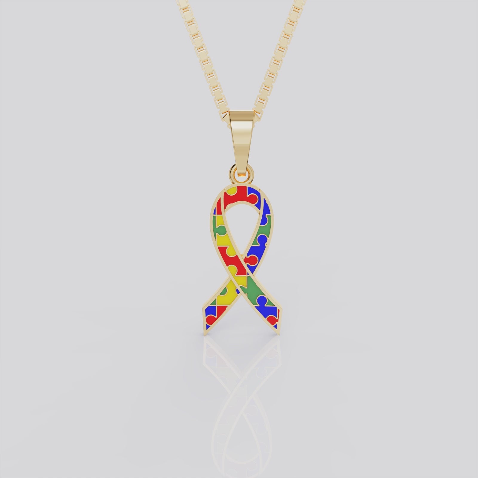 Autism Awareness Ribbon Pendant Necklace | Neurodiversity Jewelry in White, Yellow & Rose Gold