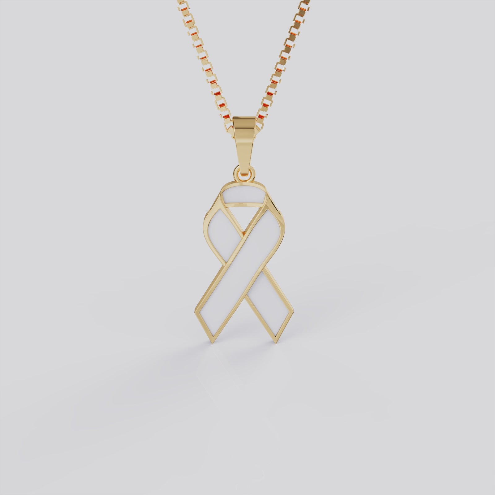 Lung Cancer Awareness Ribbon Pendant Necklace | Pearl Ribbon Jewelry in White, Yellow & Rose Gold