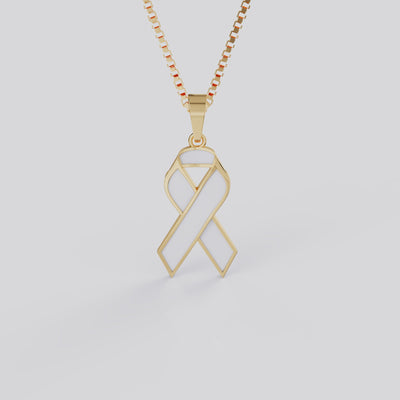 Lung Cancer Awareness Ribbon Pendant Necklace | Pearl Ribbon Jewelry in White, Yellow & Rose Gold