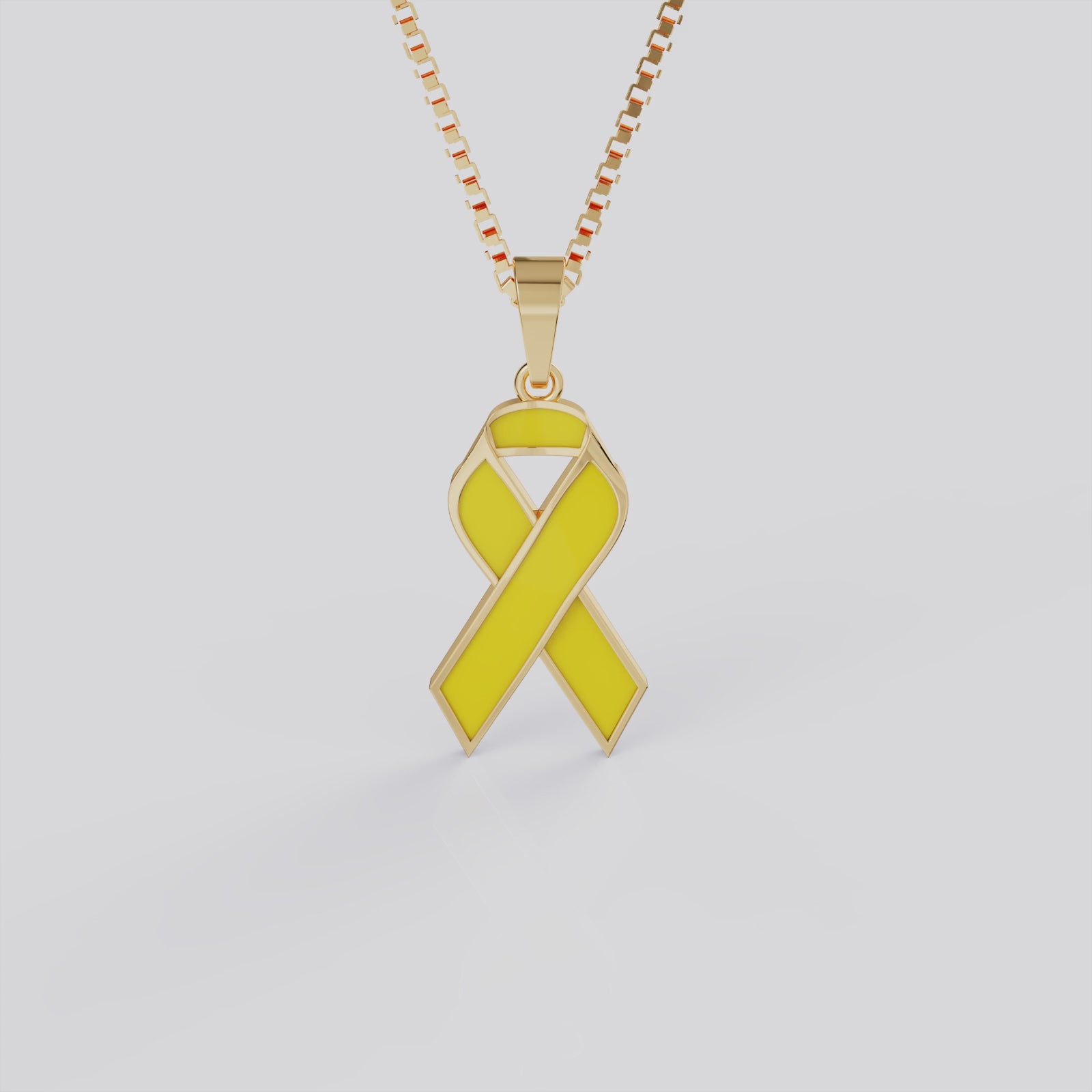 Bone Cancer Awareness Ribbon Pendant Necklace | Yellow Ribbon Jewelry in White, Yellow & Rose Gold
