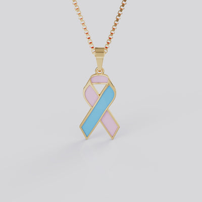 Infant Loss Awareness Ribbon Pendant Necklace | Pink & Blue Remembrance Jewelry