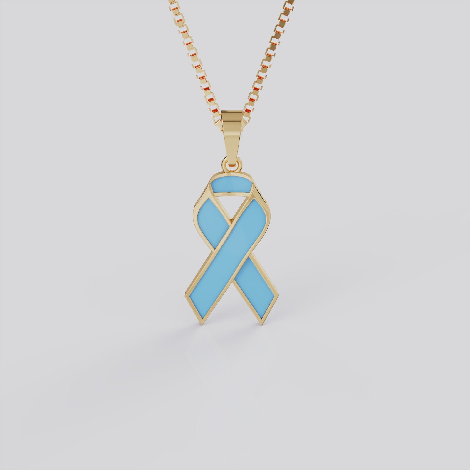 Prostate Cancer Awareness Ribbon Pendant Necklace | Light Blue Ribbon Jewelry in White, Yellow & Rose Gold