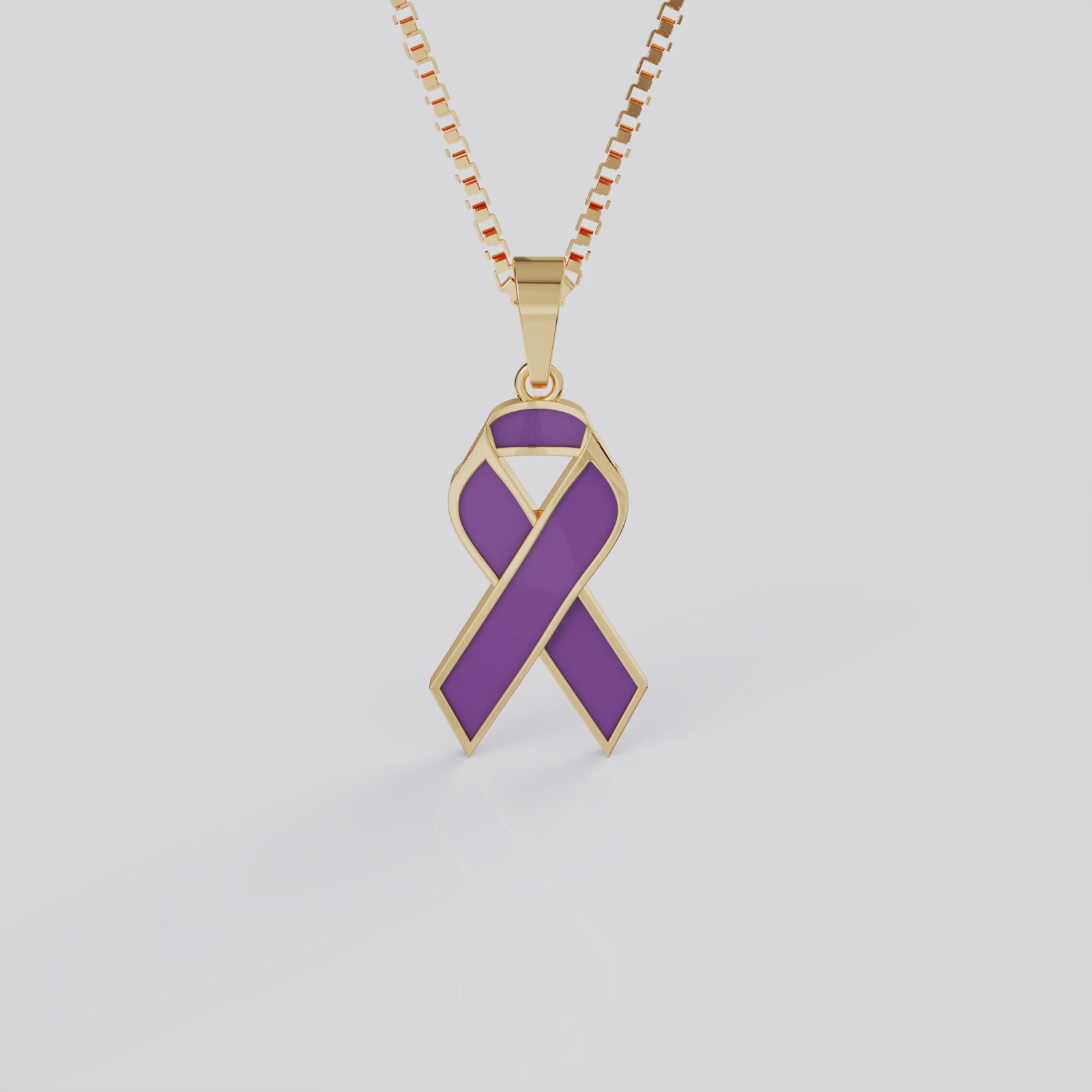 Drug Overdose Awareness Ribbon Pendant Necklace | Purple Ribbon Jewelry in White, Yellow & Rose Gold