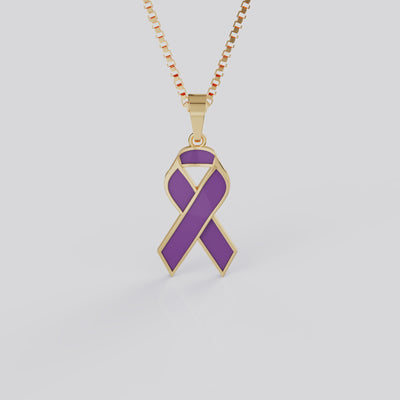 Drug Overdose Awareness Ribbon Pendant Necklace | Purple Ribbon Jewelry in White, Yellow & Rose Gold